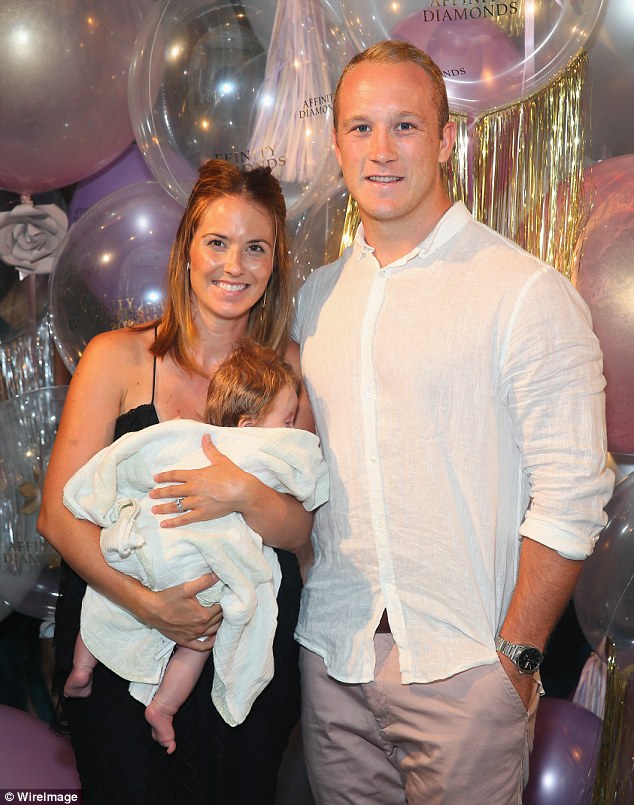 Dream team: The NRL was well represented, with South Sydney Rabbitohs player Jason Clark pictured beside wife Lauren and young son Billie