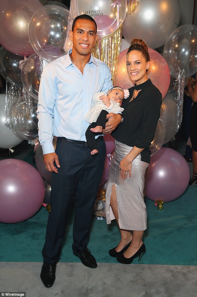 Having a ball: Canterbury-Bankstown Bulldogs star Will Hopoate completed the set, arriving beside wife Jimicina and daughter Alaiah