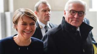 The new German president, Frank-Walter Steinmeier, on the day he was chosen by a Federal Assembly in Berlin, 12 February, 2017, arriving with his wife Elke Buedenbender